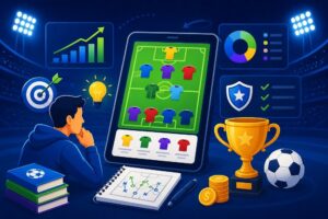Fantasy sports strategy dashboard showing player research, recent form, role analysis, player comparison, lineup building, and captain selection for beginners.